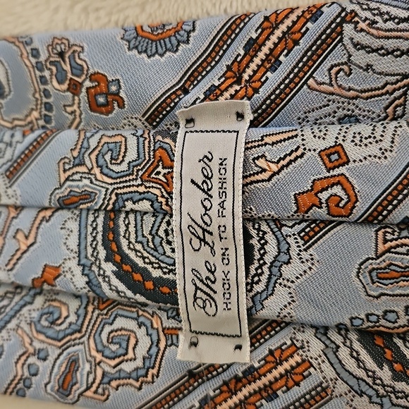 Vtg THE HOOKER 1960s Funky Blue Paisley Patterned Wide Clip-on Tie - Picture 6 of 9